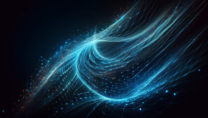 Fototapeta na wymiar glowing blue mesh or interwoven lines on a dark background