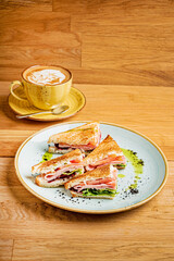 tasty sandwiches with ham and fish
