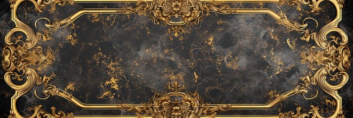 Abstract ornamental vintage aesthetics marble framed wall hanging, in the style of intricate frescoes ceiling design. Luxurious baroque style patchwork patterns. Decorative borders with gold. - obrazy, fototapety, plakaty