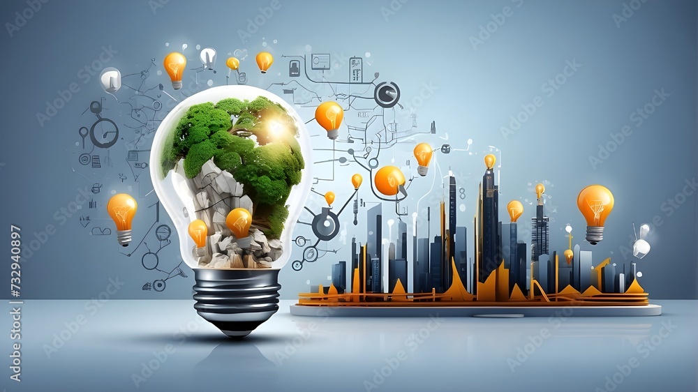 Poster light bulb with map