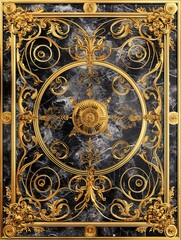 Obraz premium Abstract ornamental vintage aesthetics marble framed wall hanging, in the style of intricate frescoes ceiling design. Luxurious baroque style patchwork patterns. Decorative borders with gold.