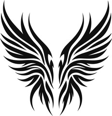 Obraz premium modern tribal tattoo wing, abstract line art of mythological creatures, fantasy, minimalist contour. Vector