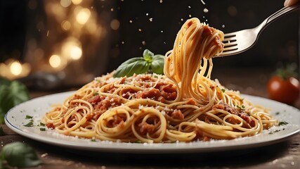 spaghetti with tomato sauce - obrazy, fototapety, plakaty