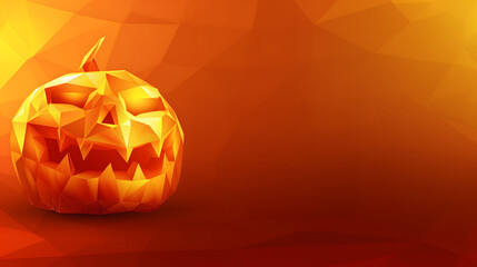 Glowing Polygonal Halloween Pumpkin on Orange Background