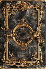 Naklejka premium Abstract ornamental vintage aesthetics marble framed wall hanging, in the style of intricate frescoes ceiling design. Luxurious baroque style patchwork patterns. Decorative borders with gold.
