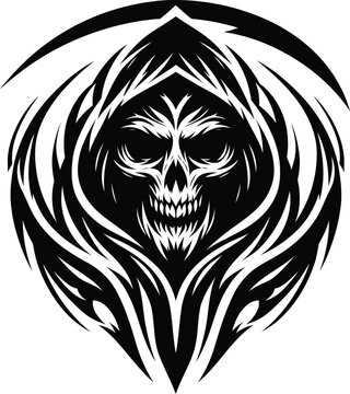 recommend clip art: modern tribal tattoo grim reapers, abstract line art of mythological creatures, fantasy, minimalist contour. Vector