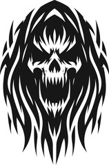 modern tribal tattoo grim reapers, abstract line art of mythological creatures, fantasy, minimalist contour. Vector