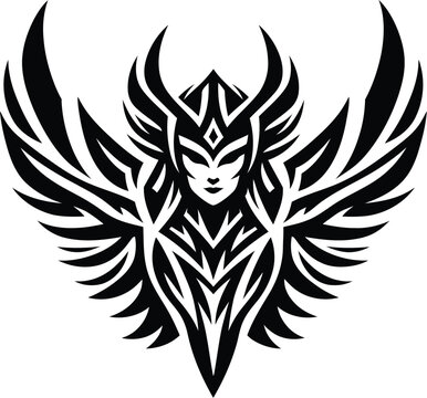 recommend clip art: modern tribal tattoo valkyrie, abstract line art, minimalist contour. Vector