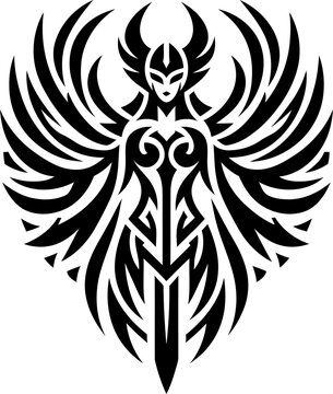 recommend clip art: modern tribal tattoo valkyrie, abstract line art, minimalist contour. Vector