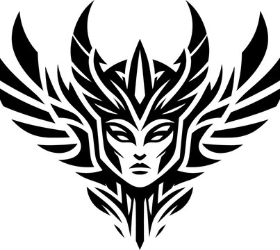 recommend clip art: modern tribal tattoo valkyrie, abstract line art, minimalist contour. Vector