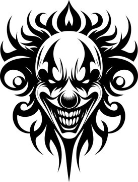 recommend clip art: modern tribal tattoo clown, abstract line art, minimalist contour. Vector