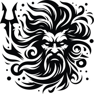 recommend clip art: modern tribal tattoo zeus, poseidon,  abstract line art, minimalist contour. Vector