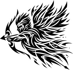 modern tribal tattoo angel cupid, abstract line art of mythological creatures, fantasy, minimalist contour. Vector

