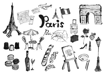 フランス、パリ観光旅行イラスト素材セット