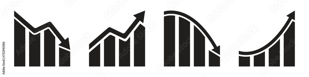 Poster business chart with arrow, growing graph icon set. increase and decrease chart simple symbol, vector