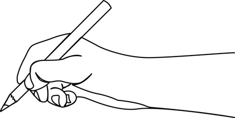 Continuous one line drawing of hand holding pen and writing vector