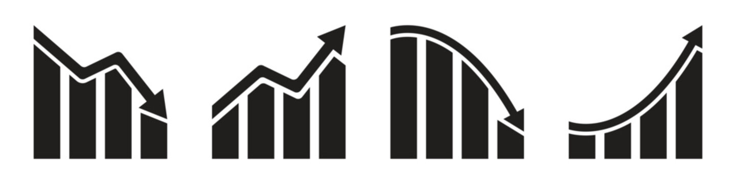 business chart with arrow, growing graph icon set. increase and decrease chart simple symbol, vector illustration on transparent background.