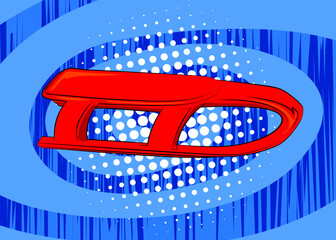 Cartoon Sled, comic book Toboggan. Retro vector comics pop art design.