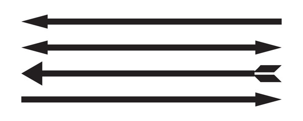 Fototapeta premium Horizontal long straight arrow signs. Black pointer, direction, position symbol and double arrow icon isolated on white background. Vector .EPS 10