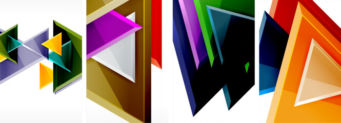 Glossy triangles geometric poster set for wallpaper, business card, cover, poster, banner, brochure, header, website