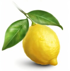 Fresh lemon with leaves isolated on white background