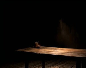Fototapeta na wymiar wood brown grain texture, dark wall background, top view of wooden table