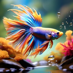 Brightly colored ornamental fish swimming.