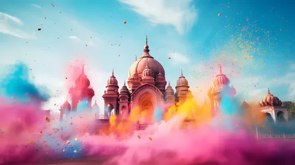 Fotobehang Happy Holi festival concept in India, colorful powder background © jiejie
