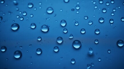 Blue Water droplets on glass