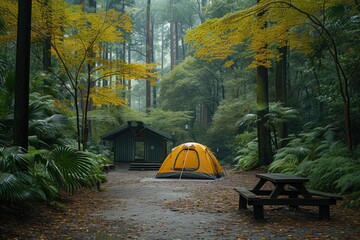 Camp out with tent in park professional photography - obrazy, fototapety, plakaty