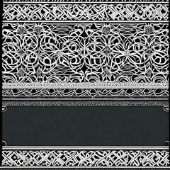 design of paper borders with curved and small floral ornamental line shapes, minimalist and with fine lines, in black and white