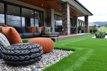 Fototapeten outdoor grass in backyard landscaping style inspiration ideas © NikahGeh