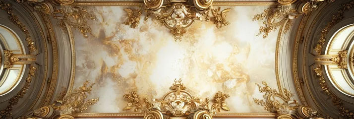 Deurstickers Abstract ornamental vintage aesthetics marble framed wall hanging, in the style of intricate frescoes ceiling design. Luxurious baroque style patchwork patterns. Decorative borders with gold. © Merilno