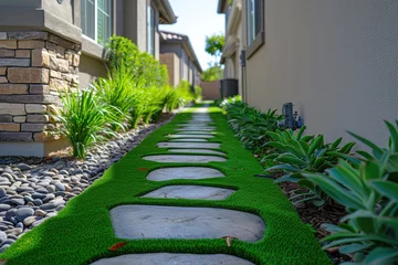 Deurstickers outdoor grass in backyard landscaping style inspiration ideas © NikahGeh