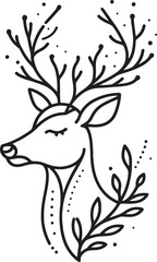 Naklejka premium a deer lineart with big horn, vector illustration isolated on a transparent background