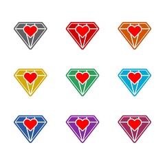 Diamond heart  icon isolated on white background. Set icons colorful
