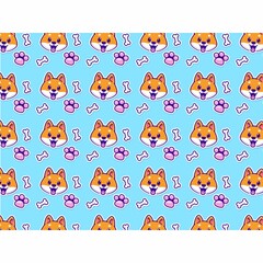 Seamless Pattern Cute Shiba Inu Dog With Bone Paw Cartoon Vector Icon Illustration Animal Flat