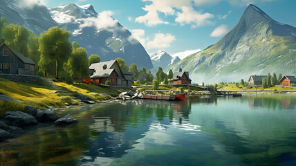 Norwegian Greenery: A Digital Masterpiece of Serene Landscapes and Lush Scenery