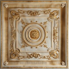 Obraz premium Abstract ornamental vintage aesthetics marble framed wall hanging, in the style of intricate frescoes ceiling design. Luxurious baroque style patchwork patterns. Decorative borders with gold.