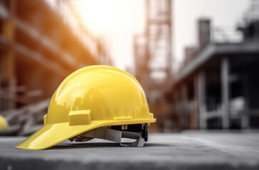 Helmet hard hat on steel on site construction building