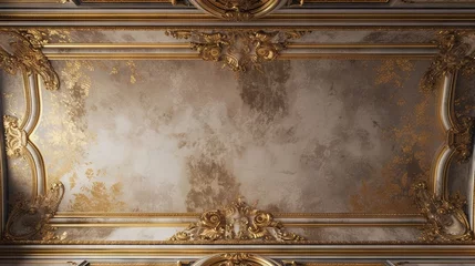 Papier Peint photo Rétro Abstract ornamental vintage aesthetics marble framed wall hanging, in the style of intricate frescoes ceiling design. Luxurious baroque style patchwork patterns. Decorative borders with gold.