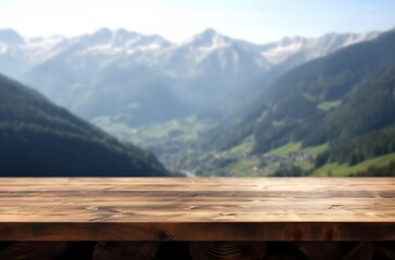 wooden desk space and mountains for product display