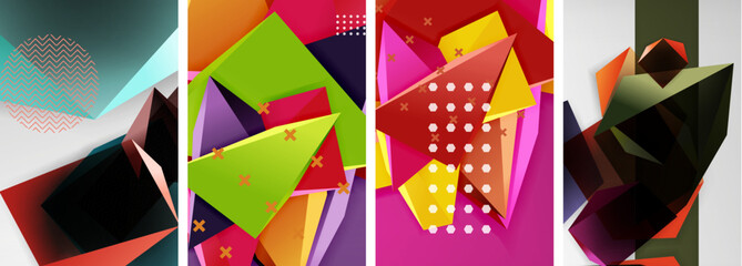 Trendy low poly 3d triangle shapes and other geometric elements background designs for wallpaper, business card, cover, poster, banner, brochure, header, website