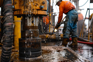 A team of workers at an oil drilling site