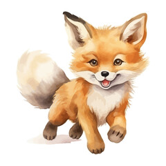 Obraz premium cartoon fox walking in watercolor painting style