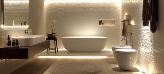 Trendsetting Bathroom Interior with Luxurious Finishes and Greenery