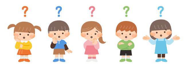 疑問・不安な表情の子供たちのイラスト素材