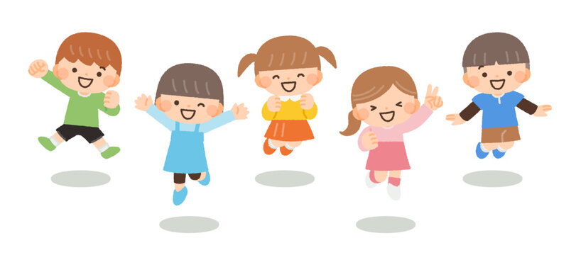 元気にジャンプをする子供たちのイラスト素材