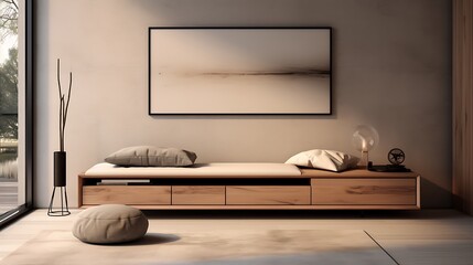 A sleek, minimalist bench at the foot of the bed serving as both seating and storage