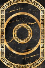 Abstract ornamental vintage aesthetics marble framed wall hanging, in the style of intricate frescoes ceiling design. Luxurious baroque style patchwork patterns. Decorative borders with gold.